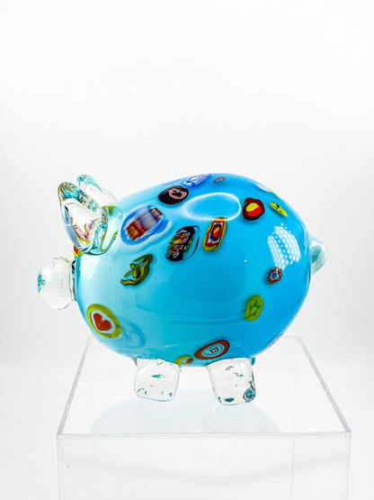 Murano Style Art Glass Pig Figurine with Millefiori