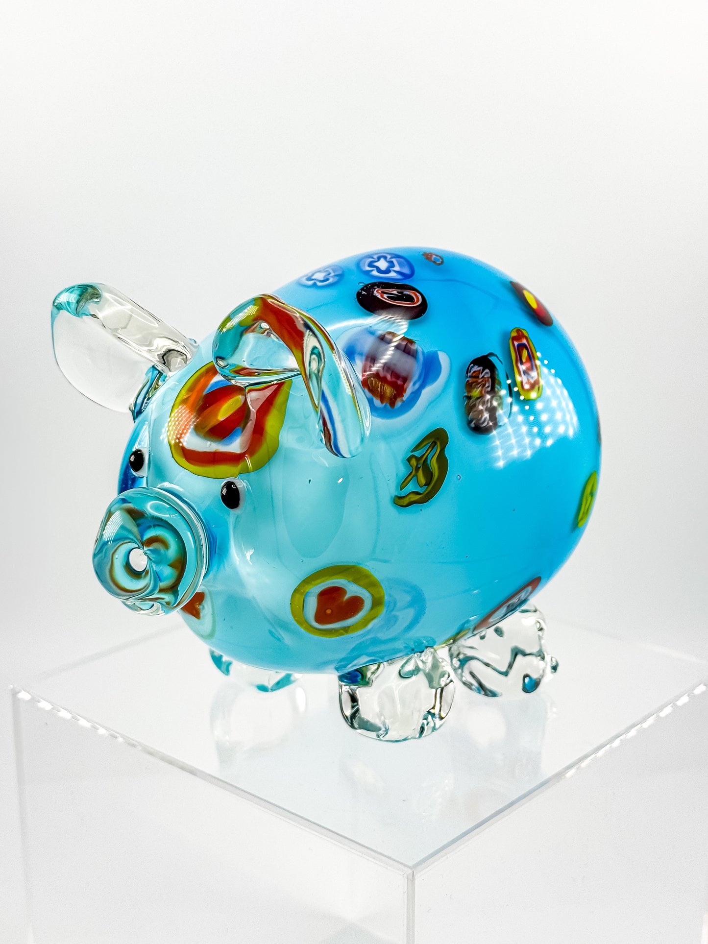 Murano Style Art Glass Pig Figurine with Millefiori