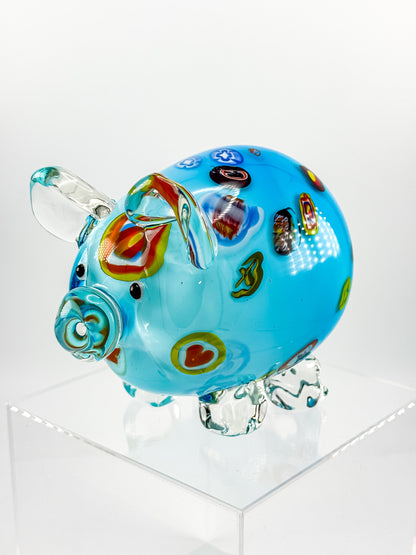 Murano Style Art Glass Pig Figurine with Millefiori