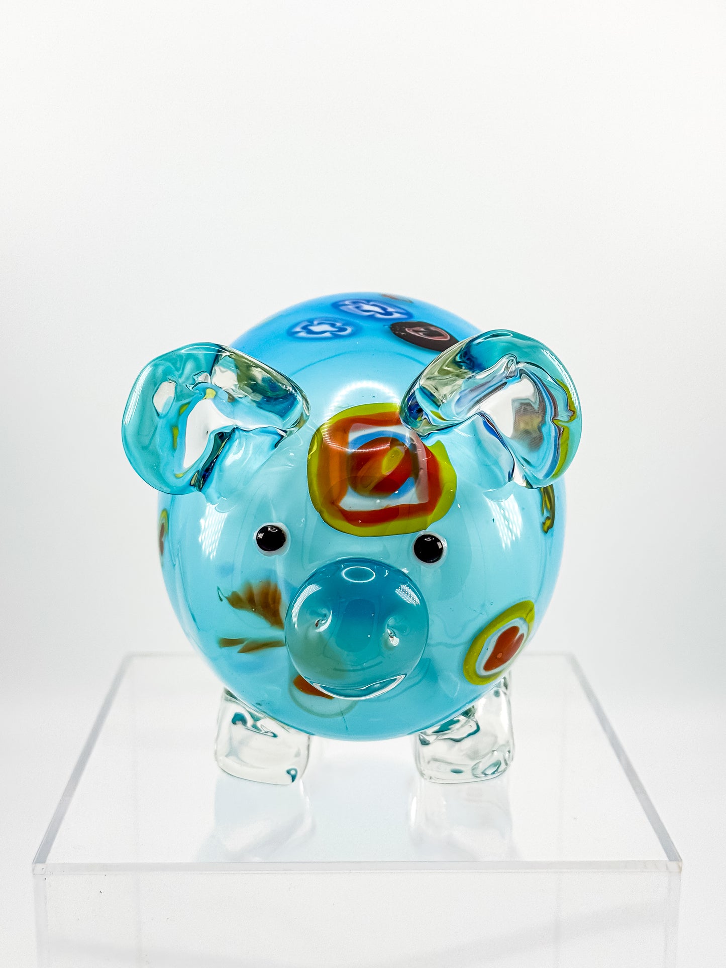 Murano Style Art Glass Pig Figurine with Millefiori