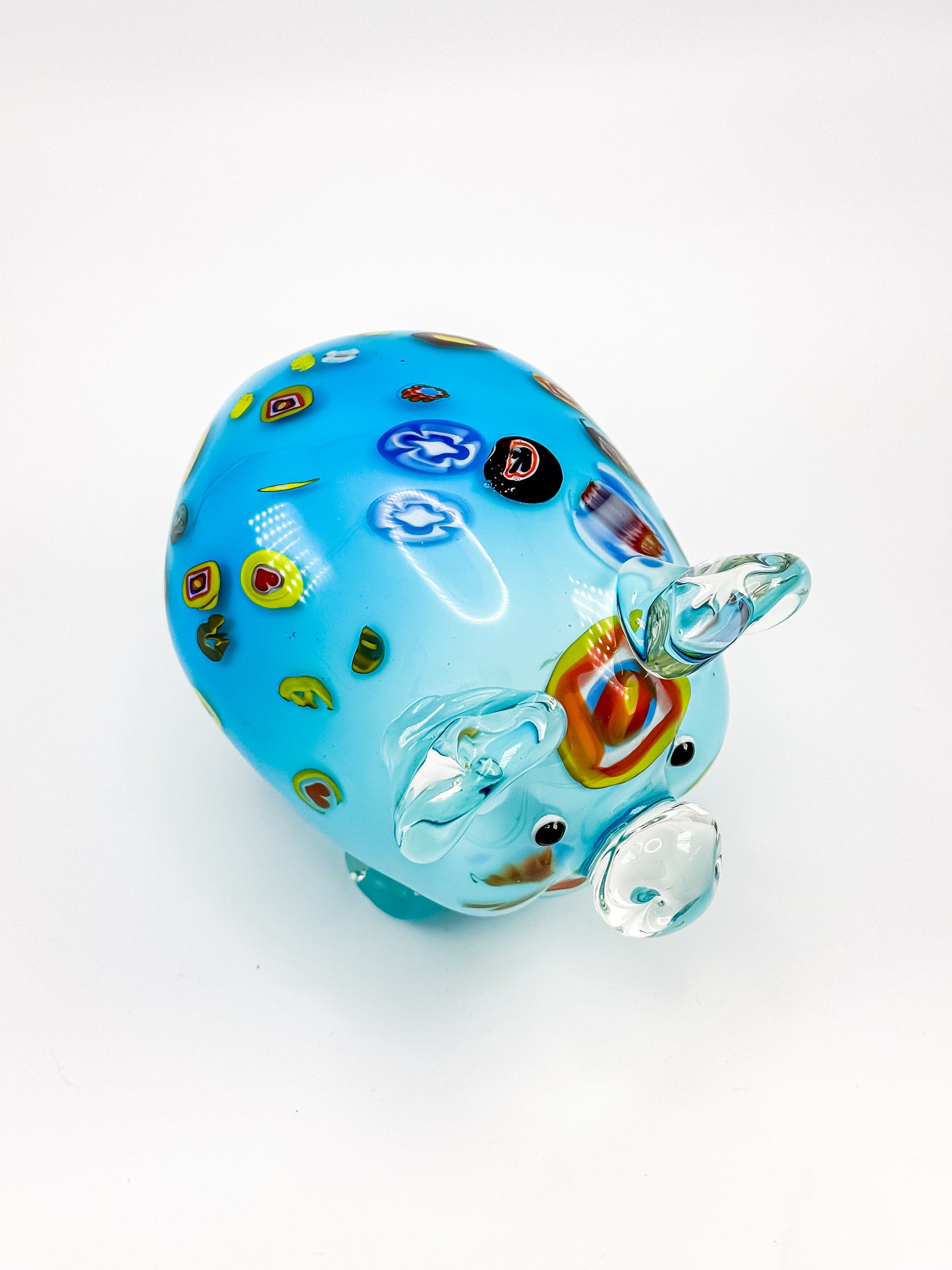 Murano Style Art Glass Pig Figurine with Millefiori