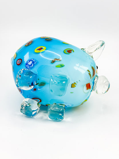 Murano Style Art Glass Pig Figurine with Millefiori