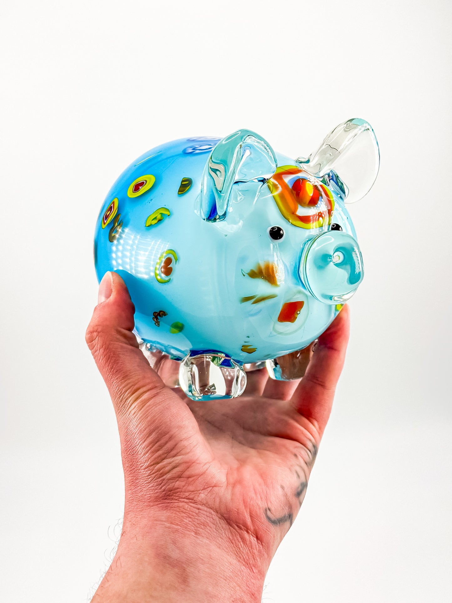Murano Style Art Glass Pig Figurine with Millefiori
