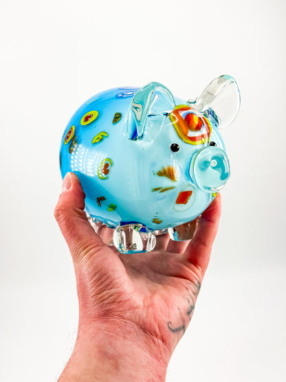 Murano Style Art Glass Pig Figurine with Millefiori
