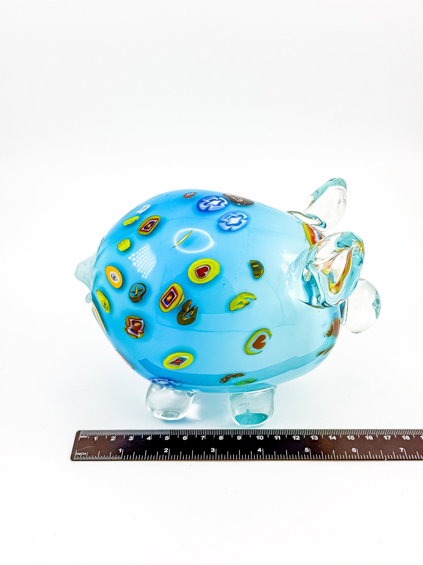 Murano Style Art Glass Pig Figurine with Millefiori
