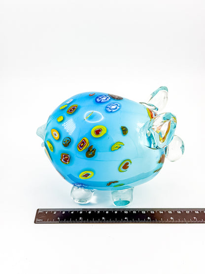 Murano Style Art Glass Pig Figurine with Millefiori