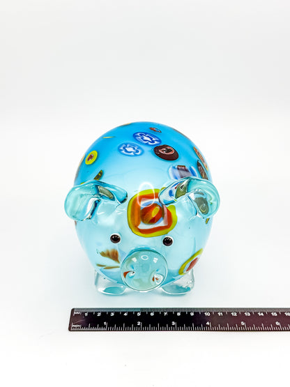 Murano Style Art Glass Pig Figurine with Millefiori