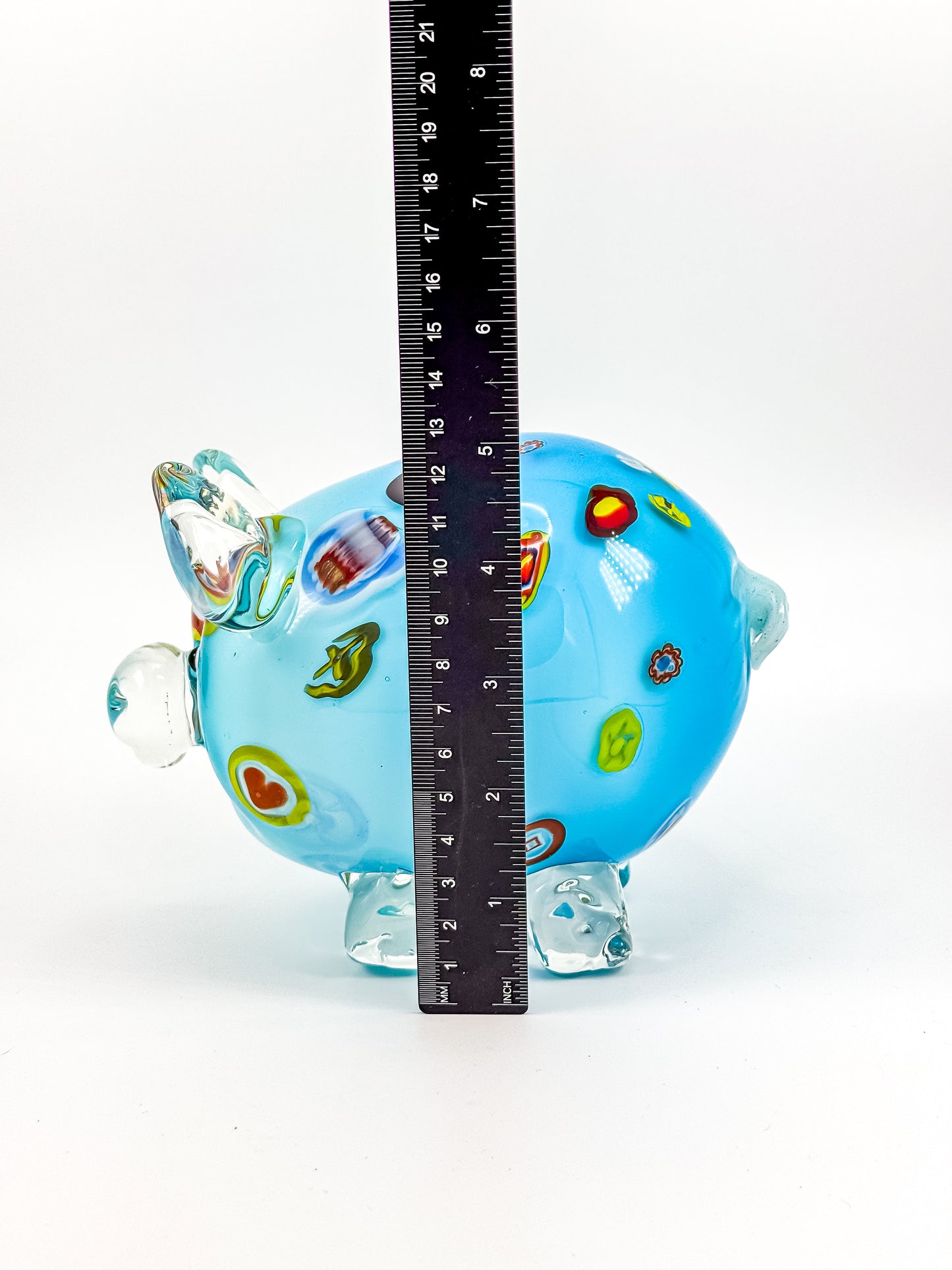 Murano Style Art Glass Pig Figurine with Millefiori