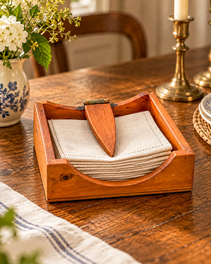 Australian-Made Wooden Napkin Holder with Hinged Hold-Down Arm, TLC Rustic Farmhouse Table Decor