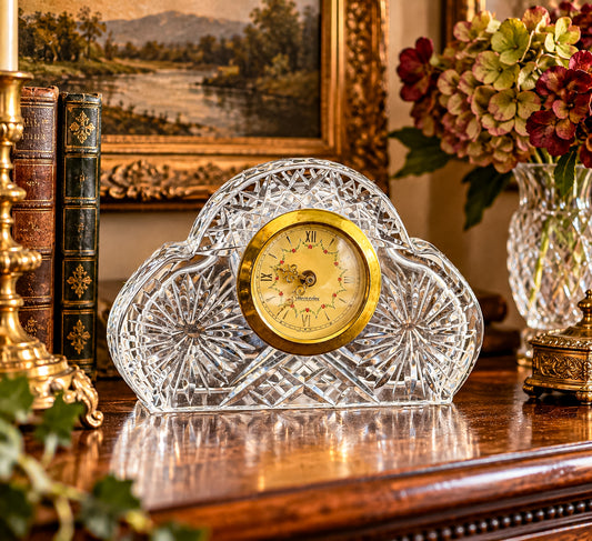 Vintage Mercedes West German Crystal Mantel Clock with Starburst Design, Appears Non-Working