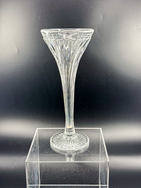 Vintage New Martinsville Fluted Trumpet Shelf Support Vase, Ribbed Clear Glass Shelf Divider Bud Vase, Starburst Base