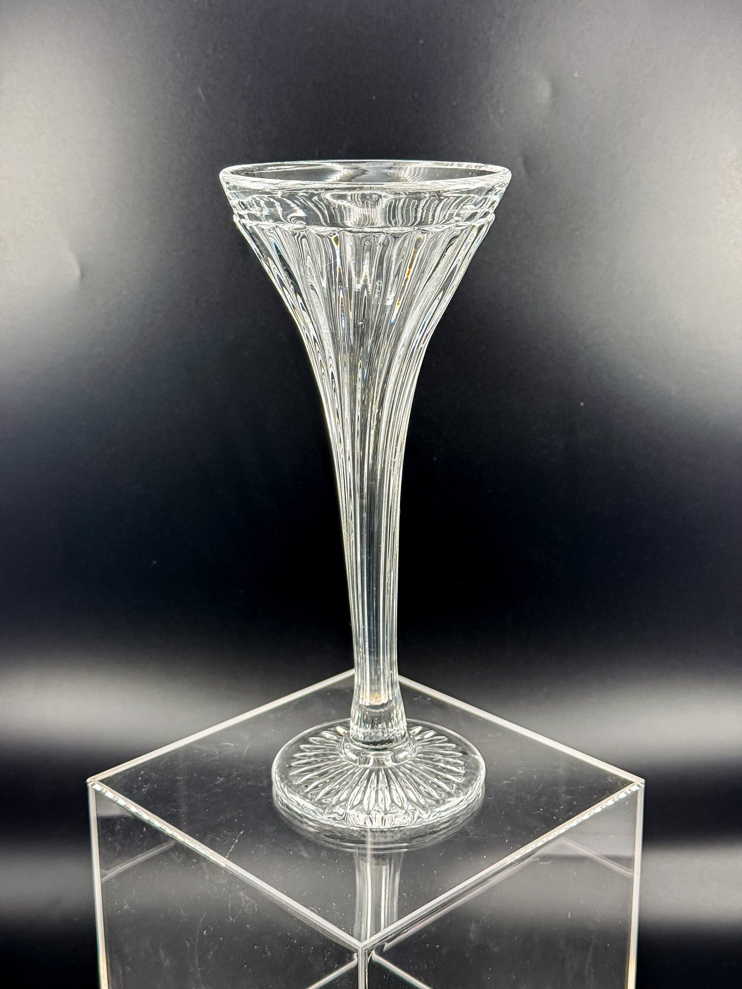 Vintage New Martinsville Fluted Trumpet Shelf Support Vase, Ribbed Clear Glass Shelf Divider Bud Vase, Starburst Base