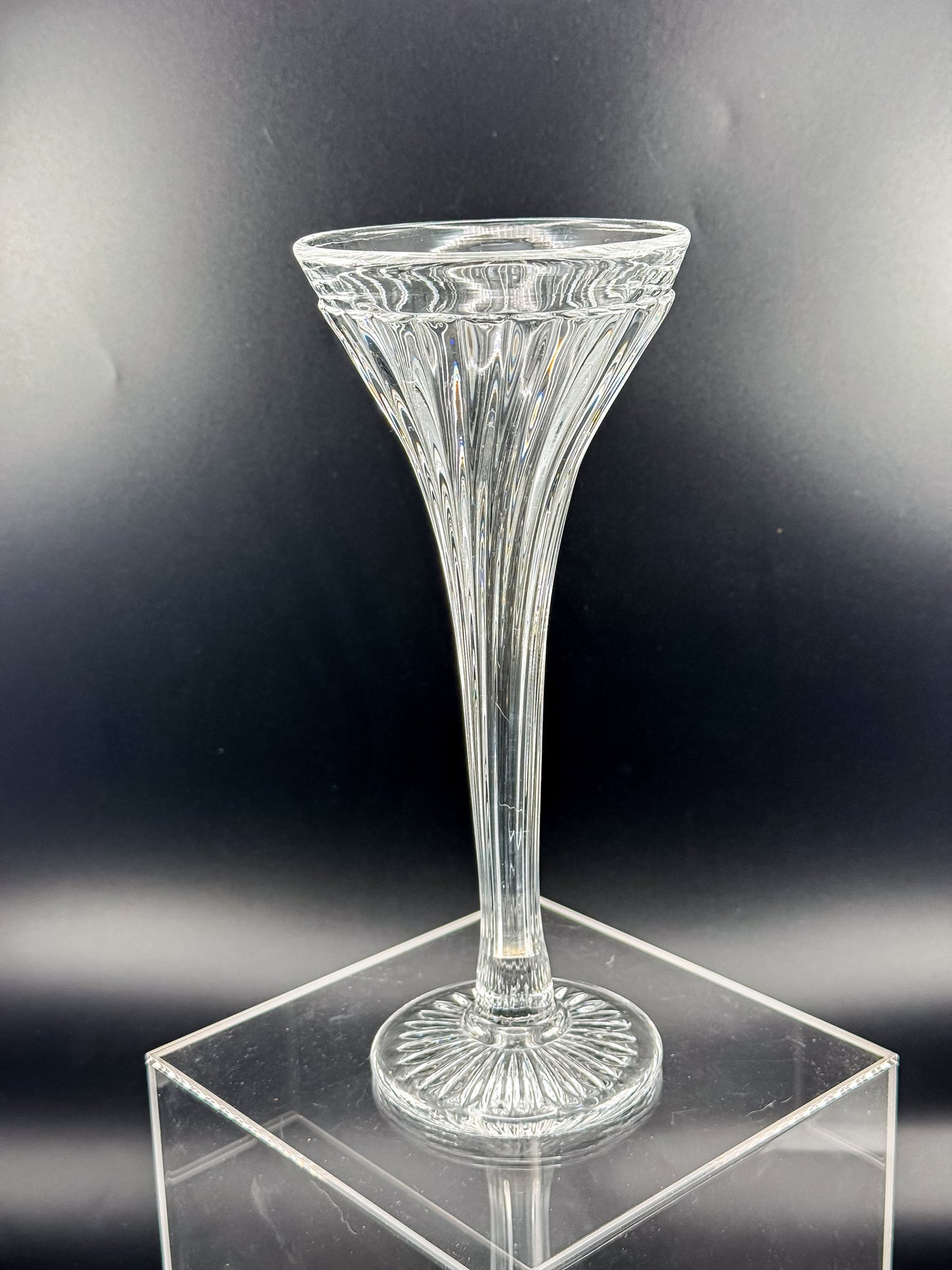 Vintage New Martinsville Fluted Trumpet Shelf Support Vase, Ribbed Clear Glass Shelf Divider Bud Vase, Starburst Base