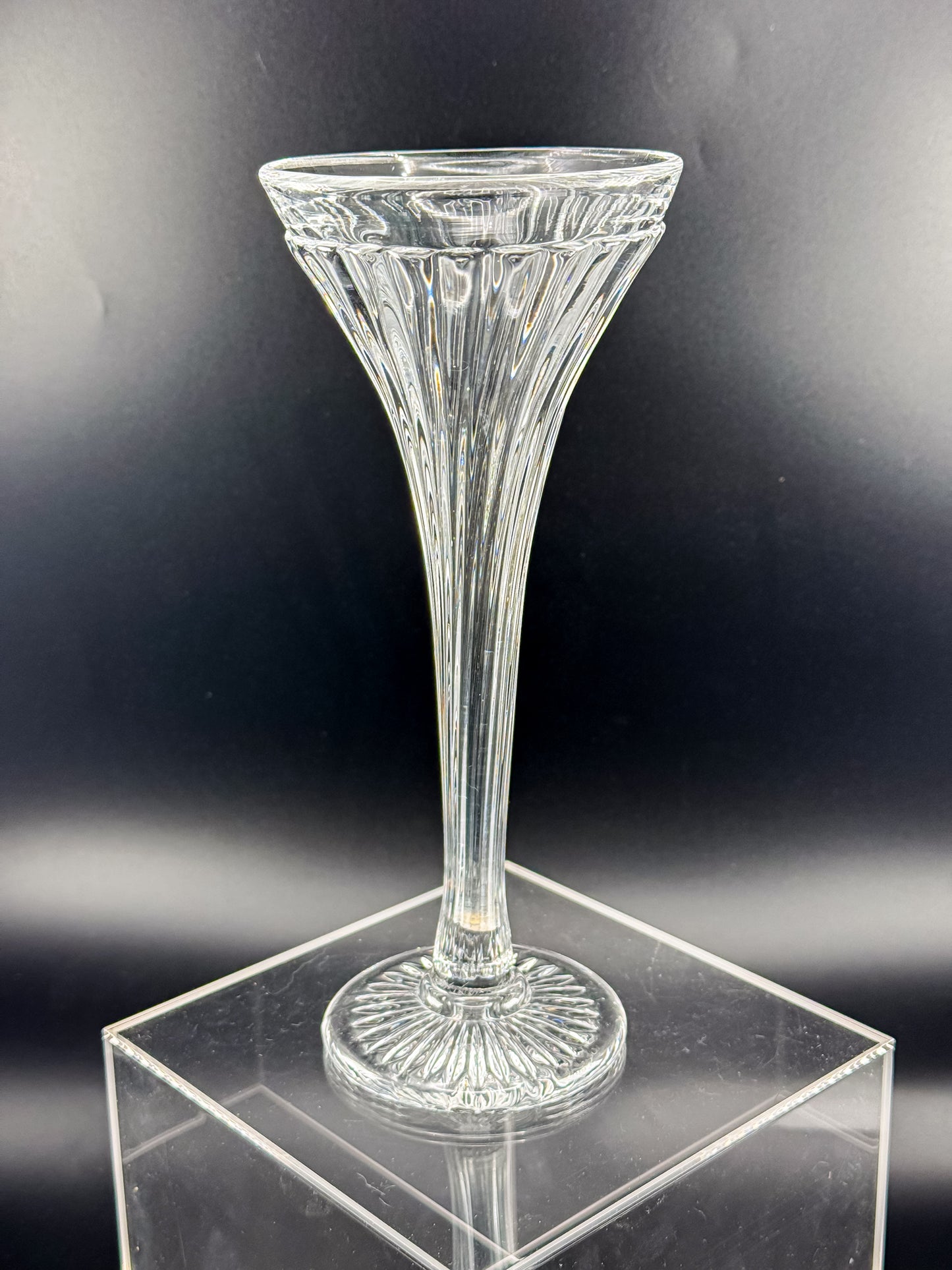 Vintage New Martinsville Fluted Trumpet Shelf Support Vase, Ribbed Clear Glass Shelf Divider Bud Vase, Starburst Base