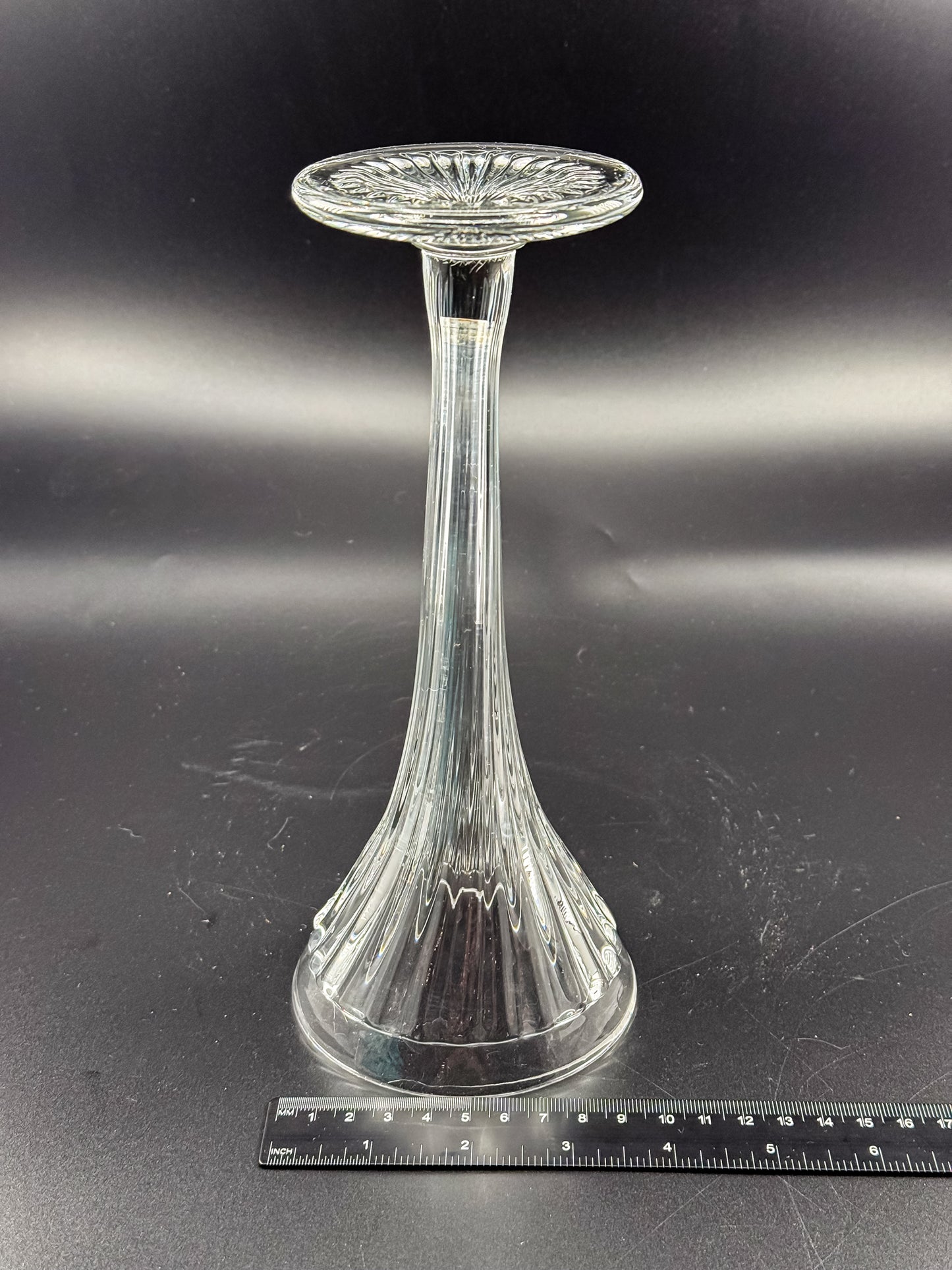 Vintage New Martinsville Fluted Trumpet Shelf Support Vase, Ribbed Clear Glass Shelf Divider Bud Vase, Starburst Base
