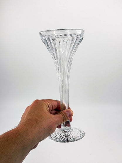 Vintage New Martinsville Fluted Trumpet Shelf Support Vase, Ribbed Clear Glass Shelf Divider Bud Vase, Starburst Base