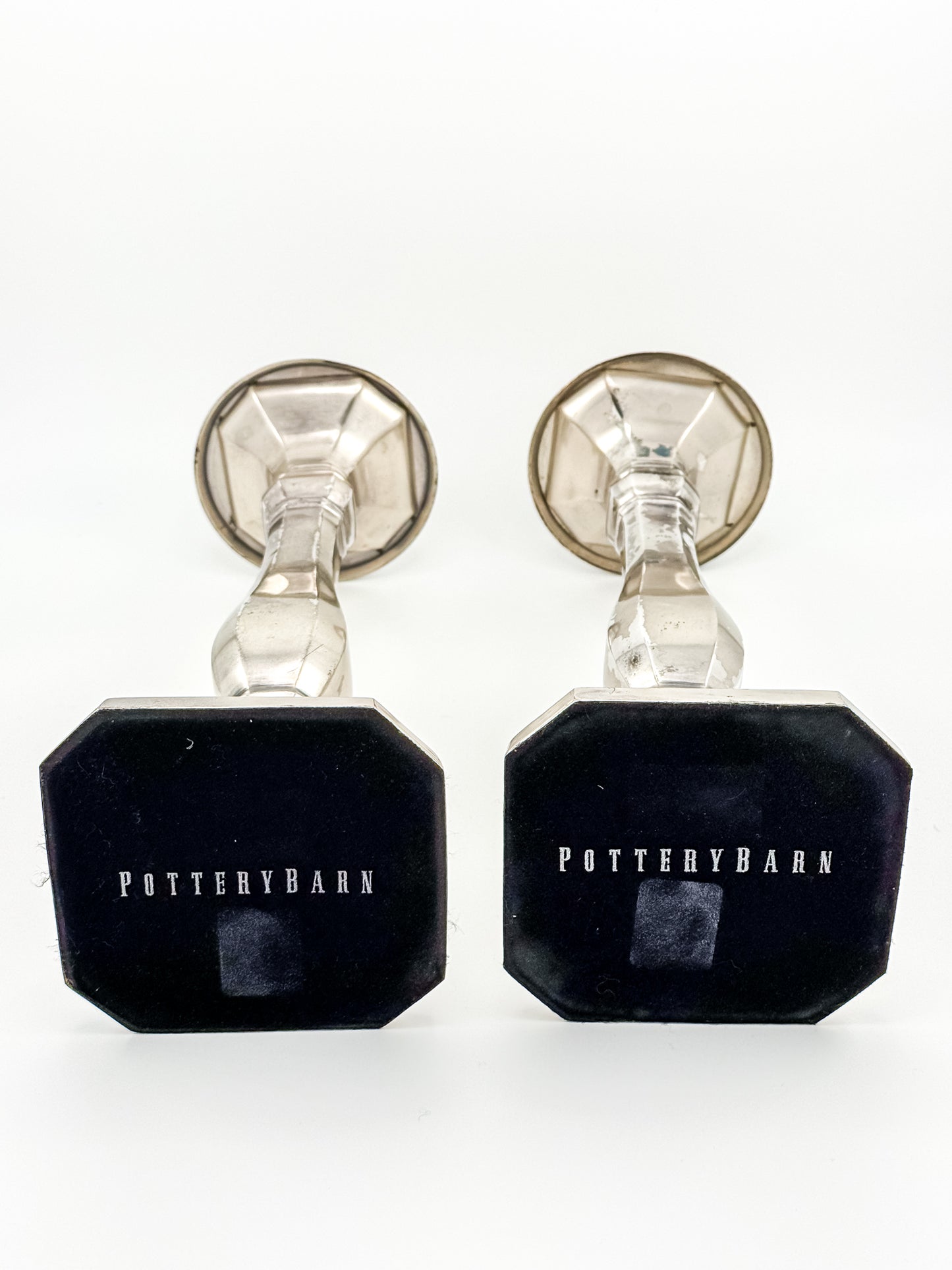 Pottery Barn Discontinued Large Silverplate Candlestick Holders, Octagonal Baluster Taper Candle Holders, Pair
