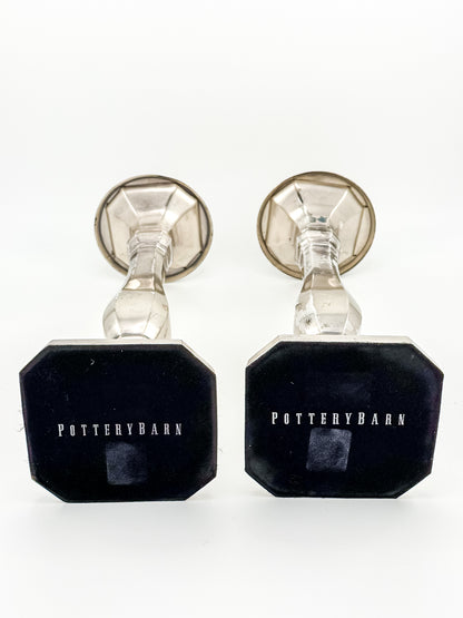 Pottery Barn Discontinued Large Silverplate Candlestick Holders, Octagonal Baluster Taper Candle Holders, Pair