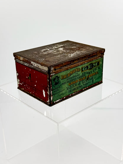 Antique Richmond Gem Curly Cut Tobacco Advertising Tin, Allen & Ginter American Tobacco Co., Empty Hinged Lid Tin