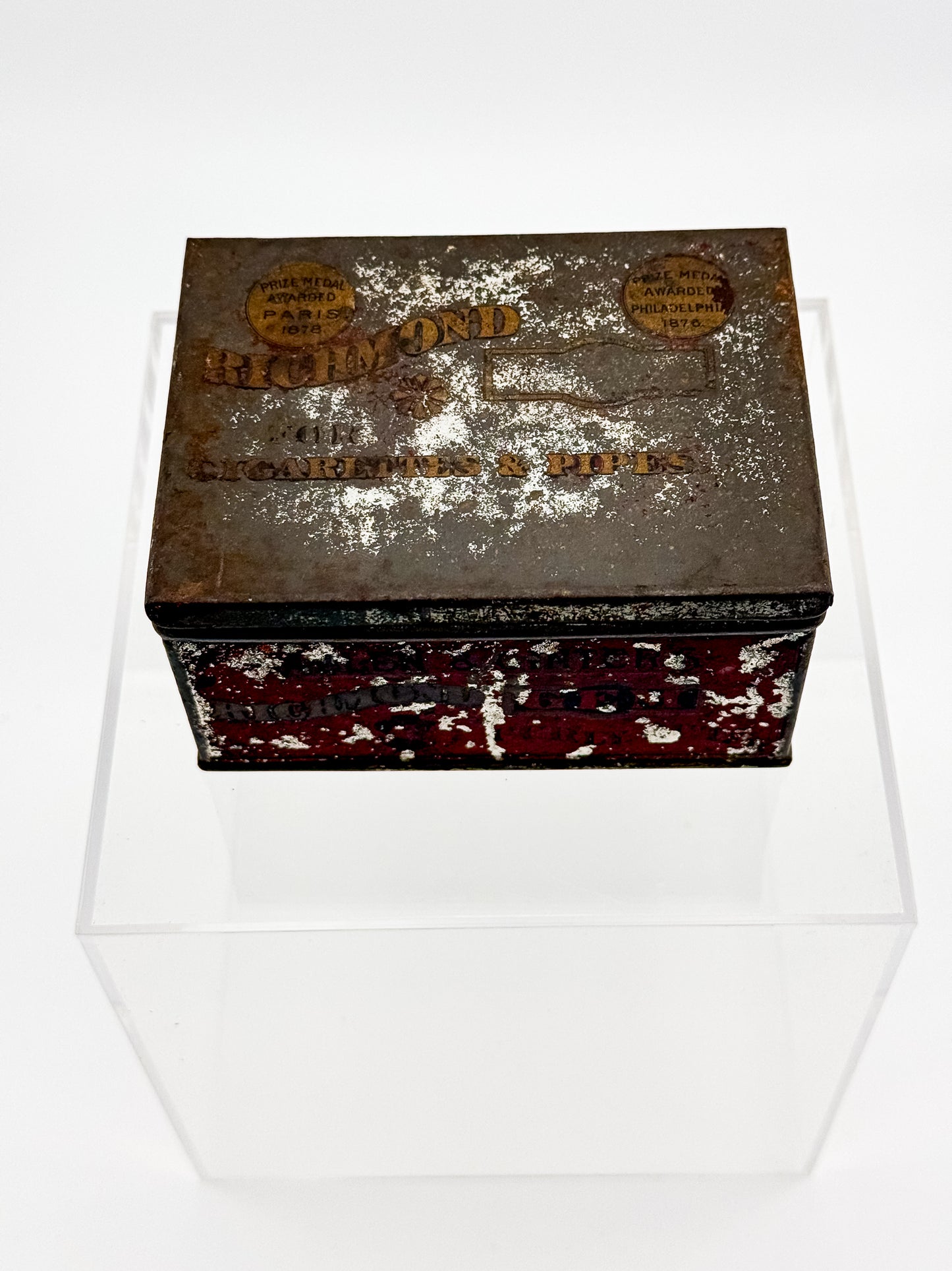 Antique Richmond Gem Curly Cut Tobacco Advertising Tin, Allen & Ginter American Tobacco Co., Empty Hinged Lid Tin