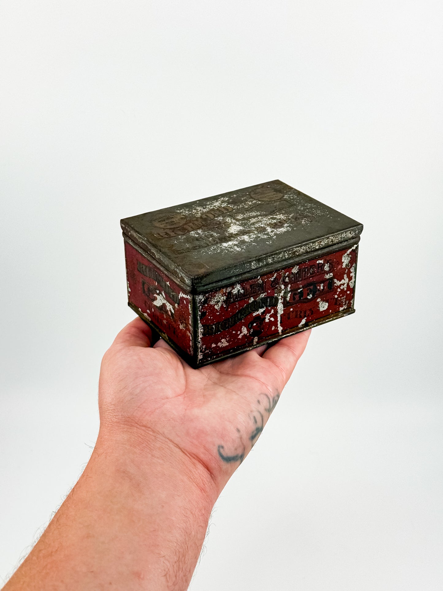 Antique Richmond Gem Curly Cut Tobacco Advertising Tin, Allen & Ginter American Tobacco Co., Empty Hinged Lid Tin