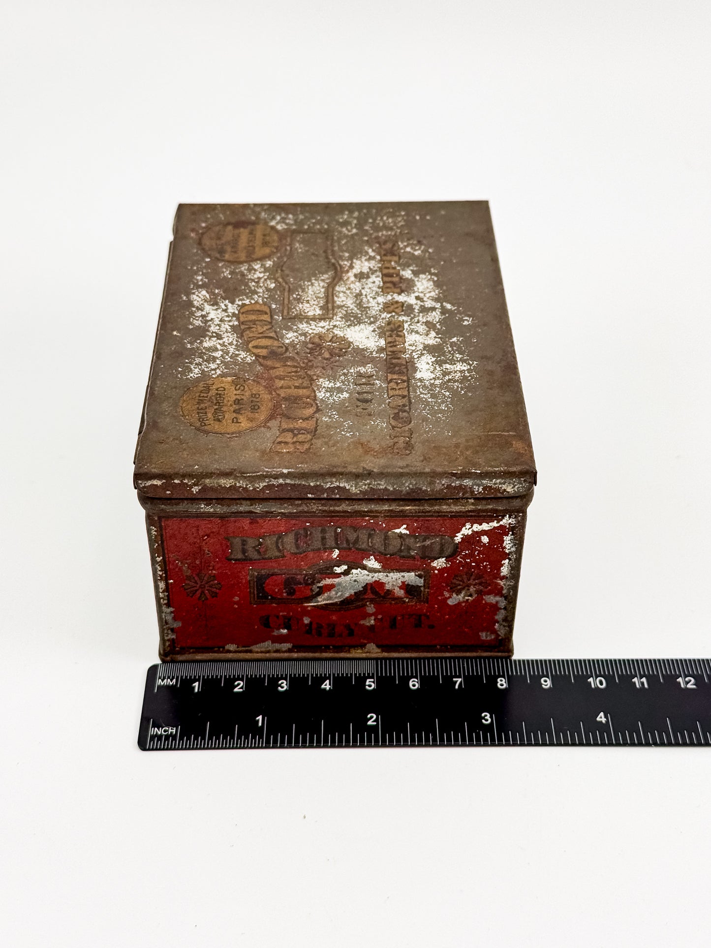 Antique Richmond Gem Curly Cut Tobacco Advertising Tin, Allen & Ginter American Tobacco Co., Empty Hinged Lid Tin