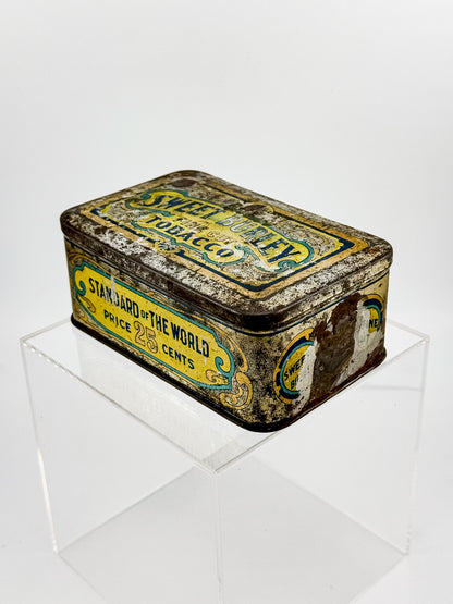 Antique Sweet Burley Fine Cut Tobacco Tin, Standard of the World 25 Cents, Vintage Advertising Hinged Lid Tin