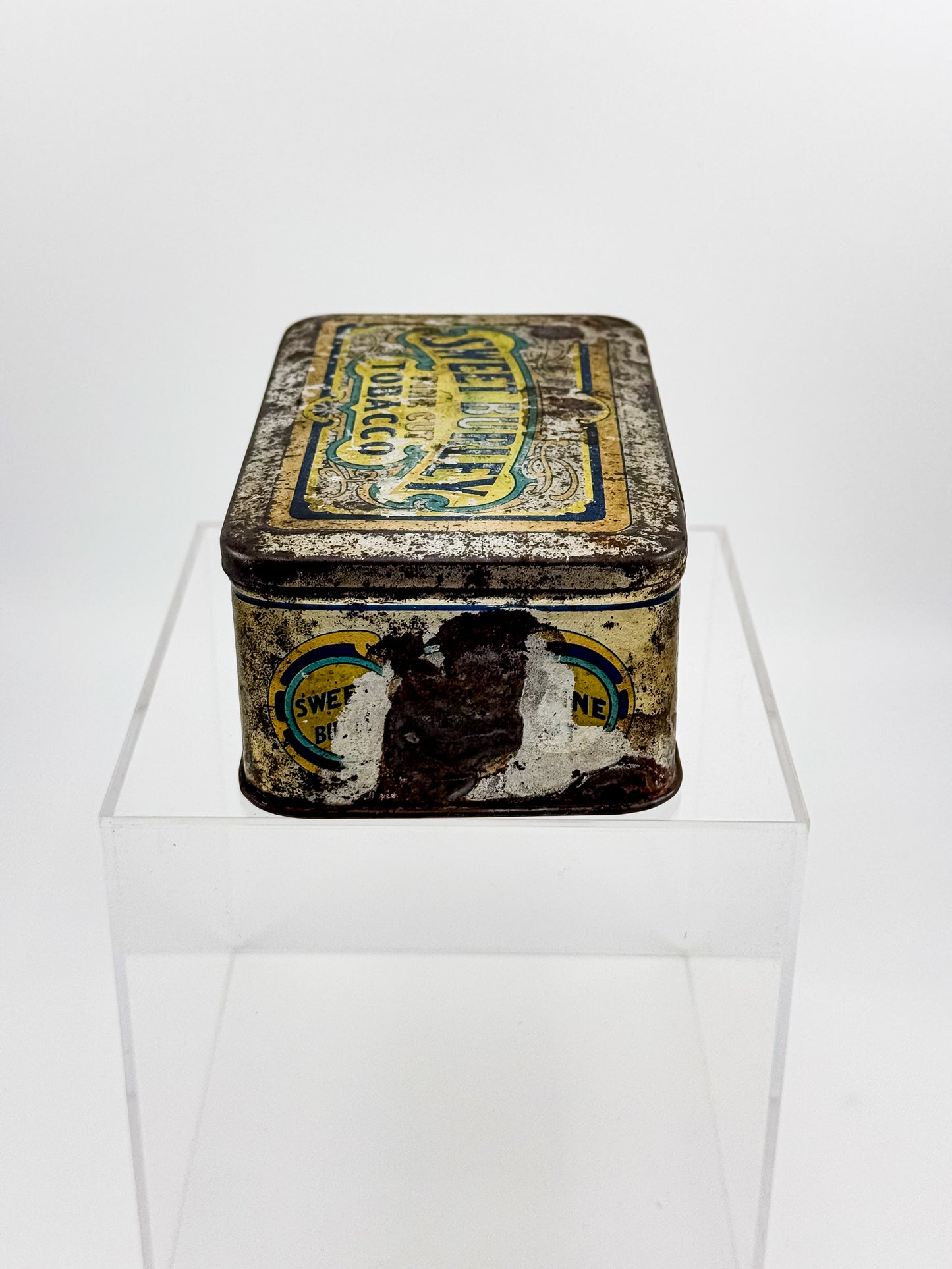 Antique Sweet Burley Fine Cut Tobacco Tin, Standard of the World 25 Cents, Vintage Advertising Hinged Lid Tin