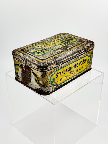 Antique Sweet Burley Fine Cut Tobacco Tin, Standard of the World 25 Cents, Vintage Advertising Hinged Lid Tin