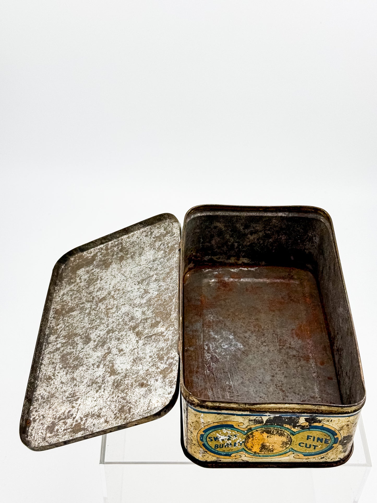 Antique Sweet Burley Fine Cut Tobacco Tin, Standard of the World 25 Cents, Vintage Advertising Hinged Lid Tin