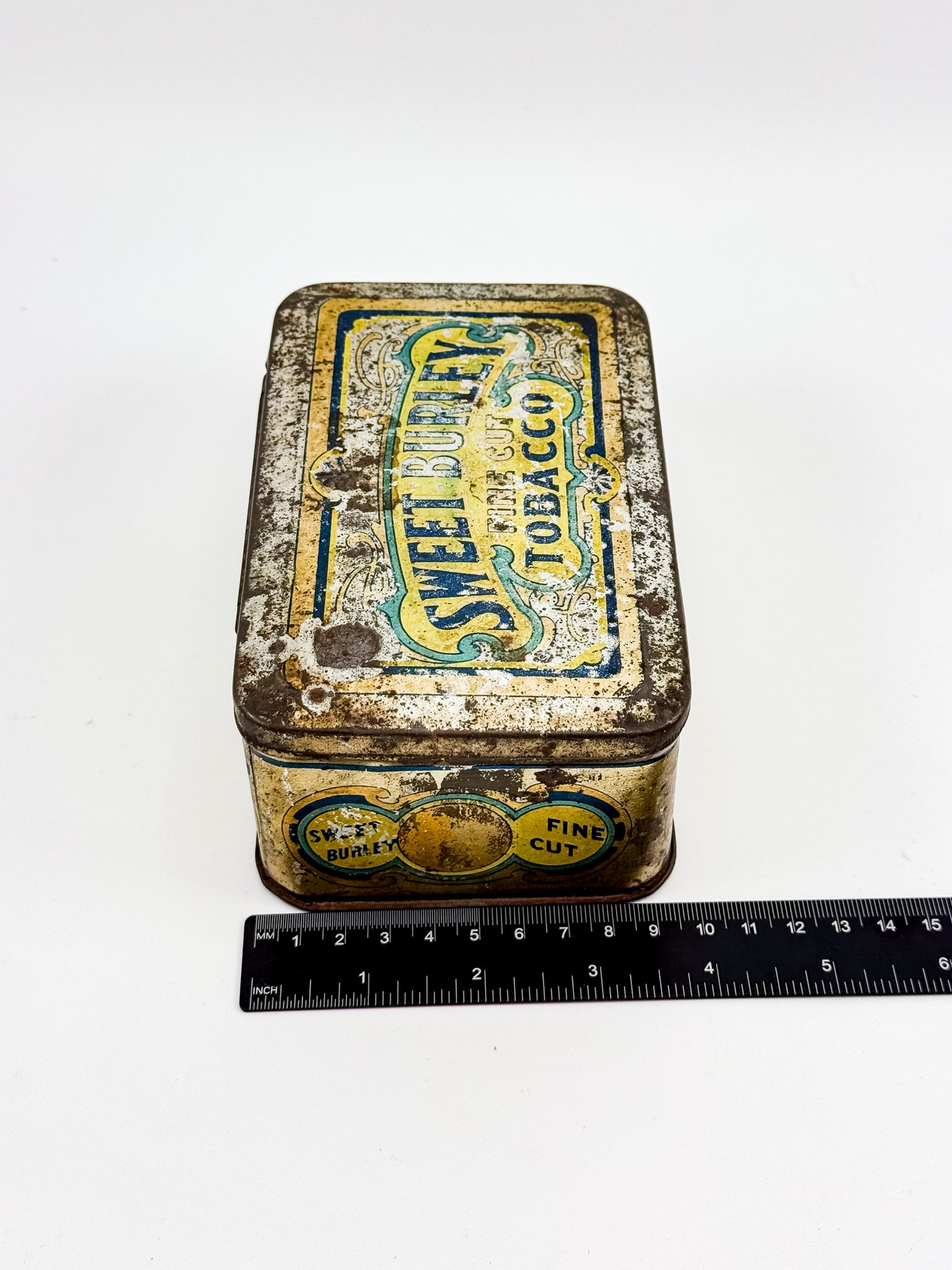 Antique Sweet Burley Fine Cut Tobacco Tin, Standard of the World 25 Cents, Vintage Advertising Hinged Lid Tin