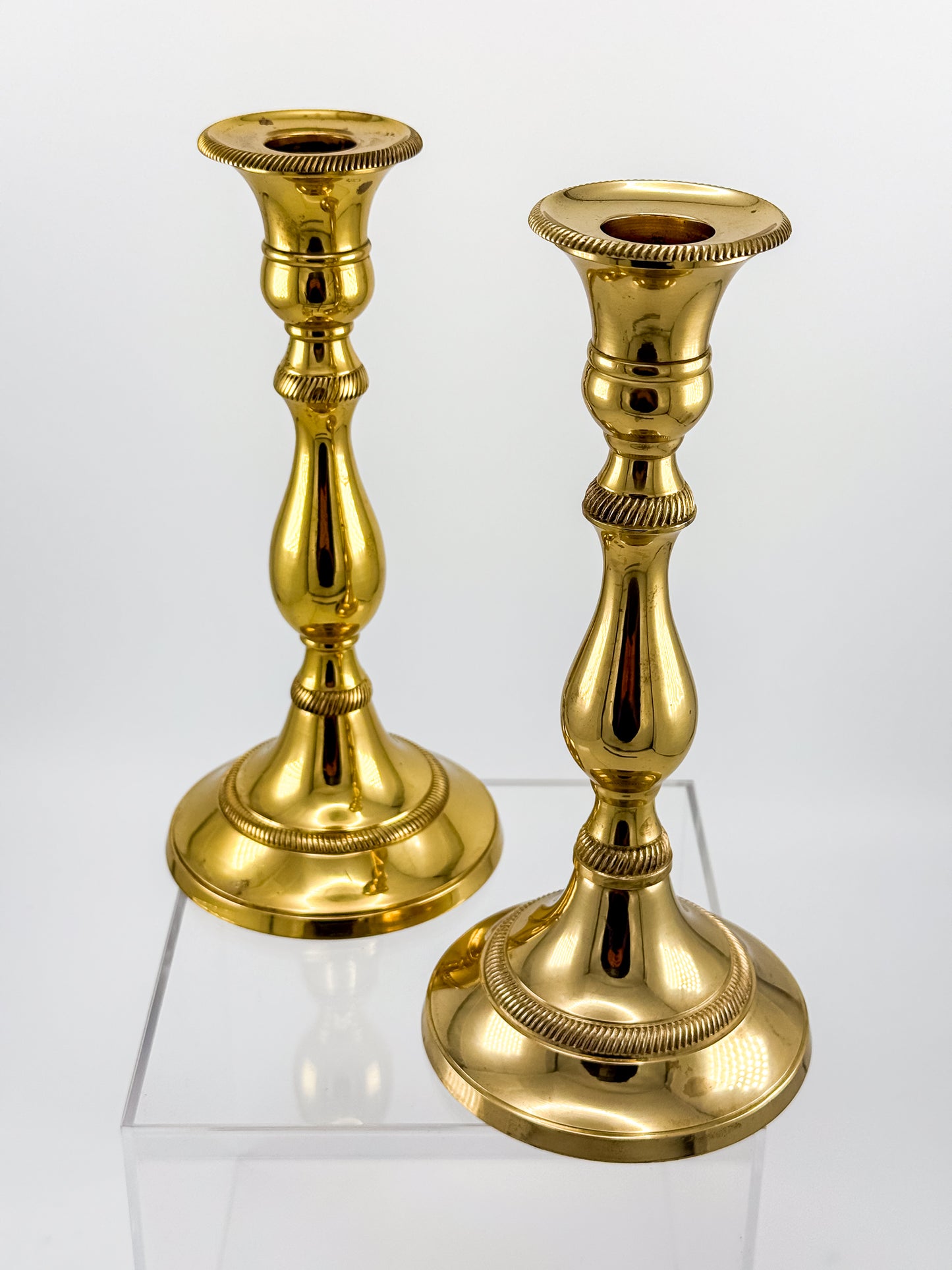 Vintage Heavy Brass Candlestick Holders with Rope Twist Detail, Baluster Stem Taper Candle Holders, Pair