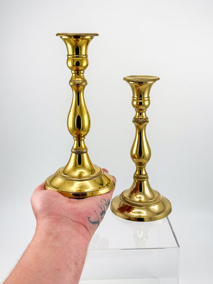 Vintage Heavy Brass Candlestick Holders with Rope Twist Detail, Baluster Stem Taper Candle Holders, Pair