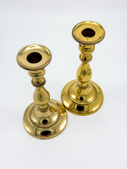 Vintage Heavy Brass Candlestick Holders with Rope Twist Detail, Baluster Stem Taper Candle Holders, Pair