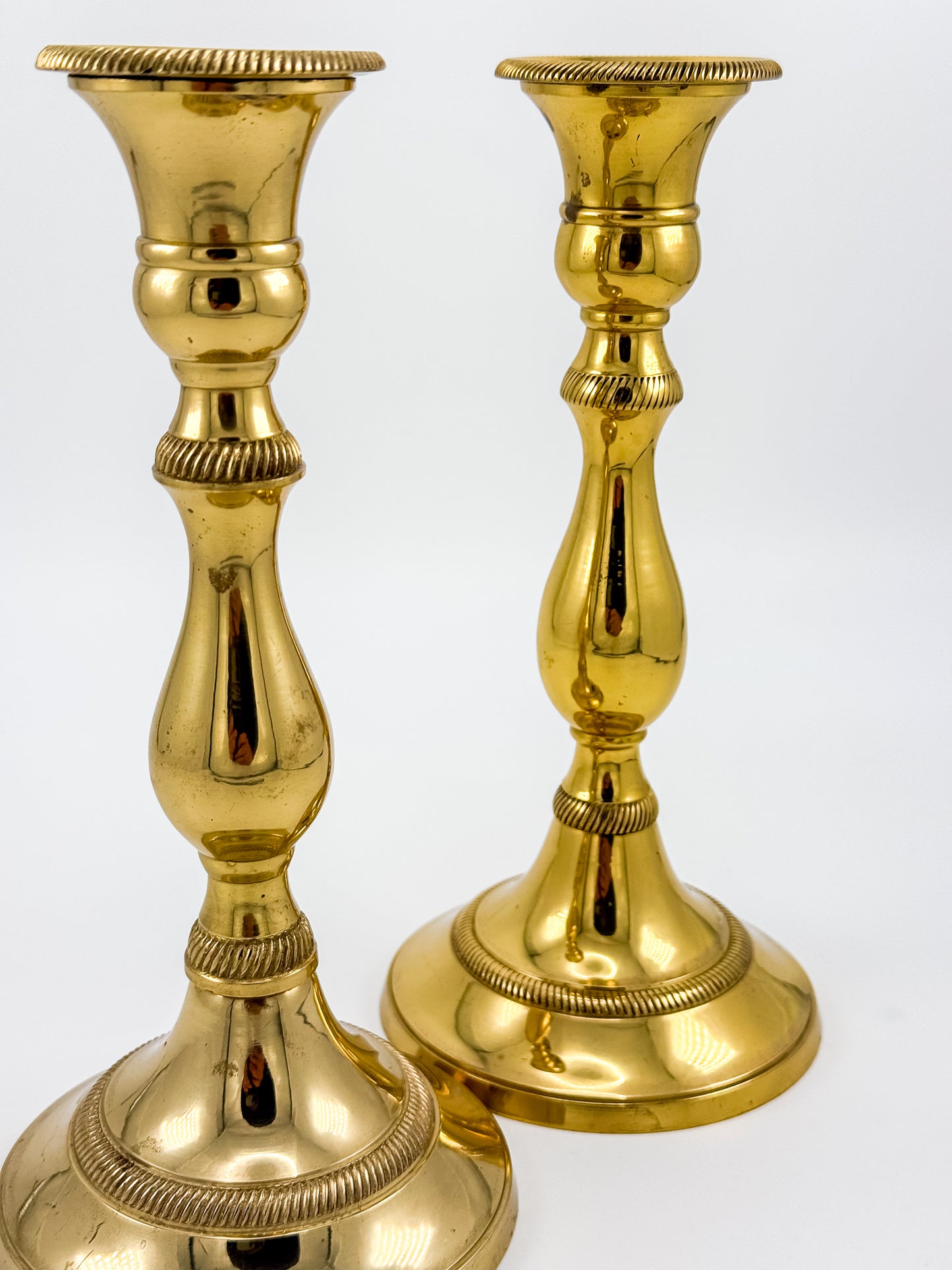 Vintage Heavy Brass Candlestick Holders with Rope Twist Detail, Baluster Stem Taper Candle Holders, Pair