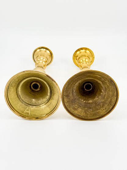 Vintage Heavy Brass Candlestick Holders with Rope Twist Detail, Baluster Stem Taper Candle Holders, Pair