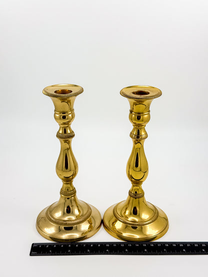 Vintage Heavy Brass Candlestick Holders with Rope Twist Detail, Baluster Stem Taper Candle Holders, Pair