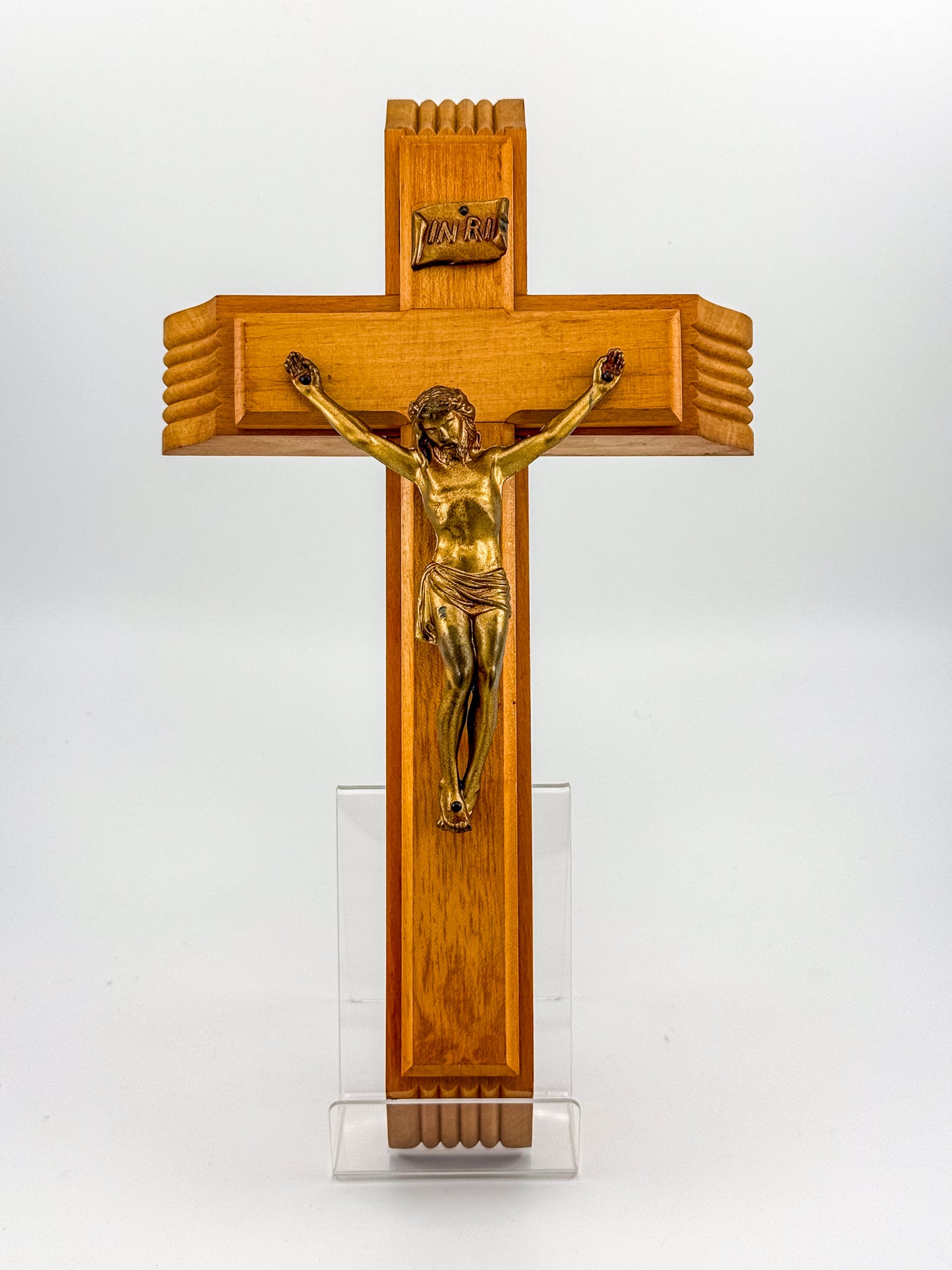 Vintage Catholic Sick Call Last Rites Crucifix Set, Wood Cross with Hidden Compartment, Holy Water Bottle and Beeswax Candles
