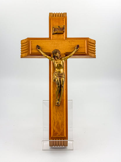 Vintage Catholic Sick Call Last Rites Crucifix Set, Wood Cross with Hidden Compartment, Holy Water Bottle and Beeswax Candles