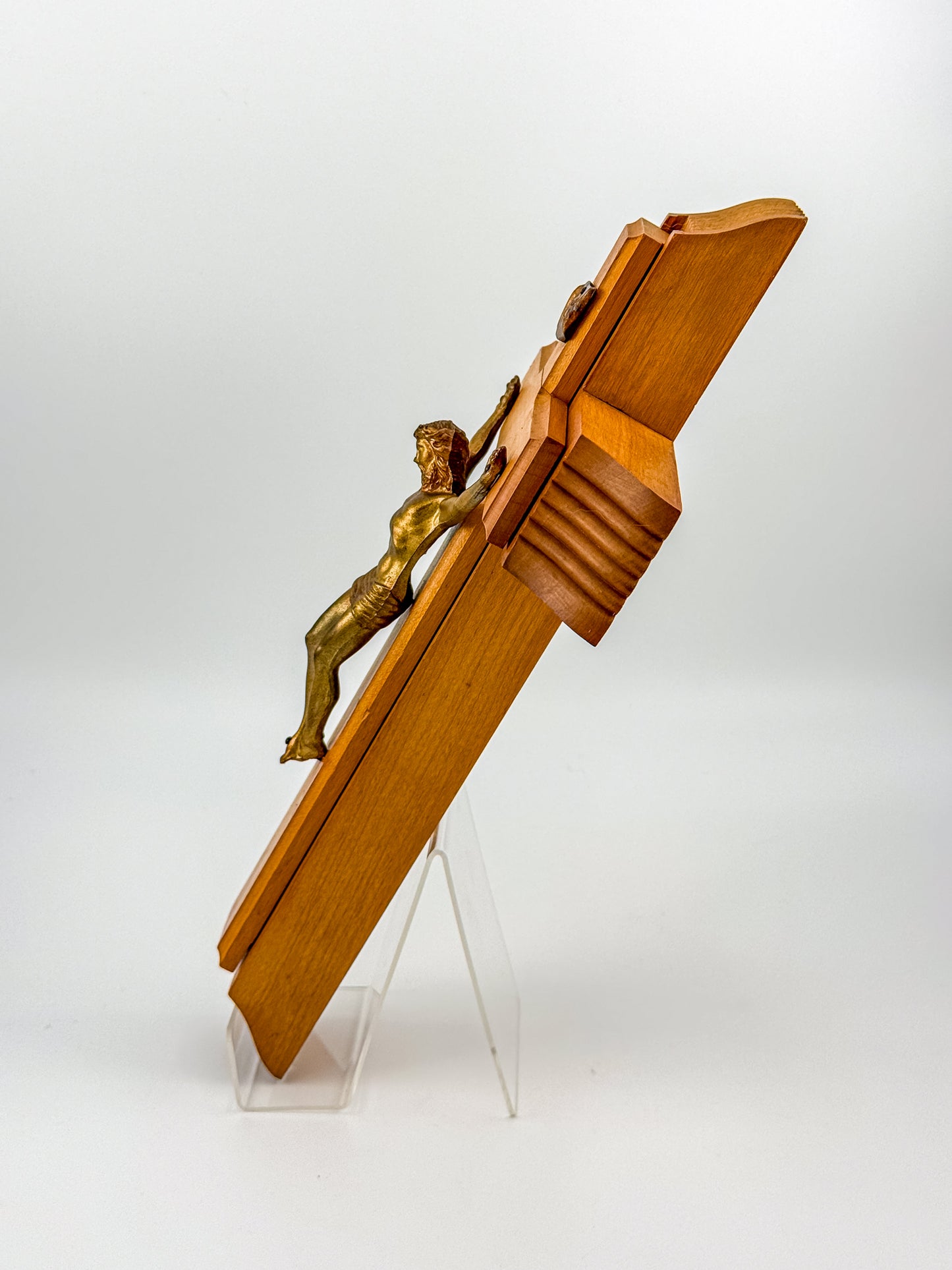 Vintage Catholic Sick Call Last Rites Crucifix Set, Wood Cross with Hidden Compartment, Holy Water Bottle and Beeswax Candles