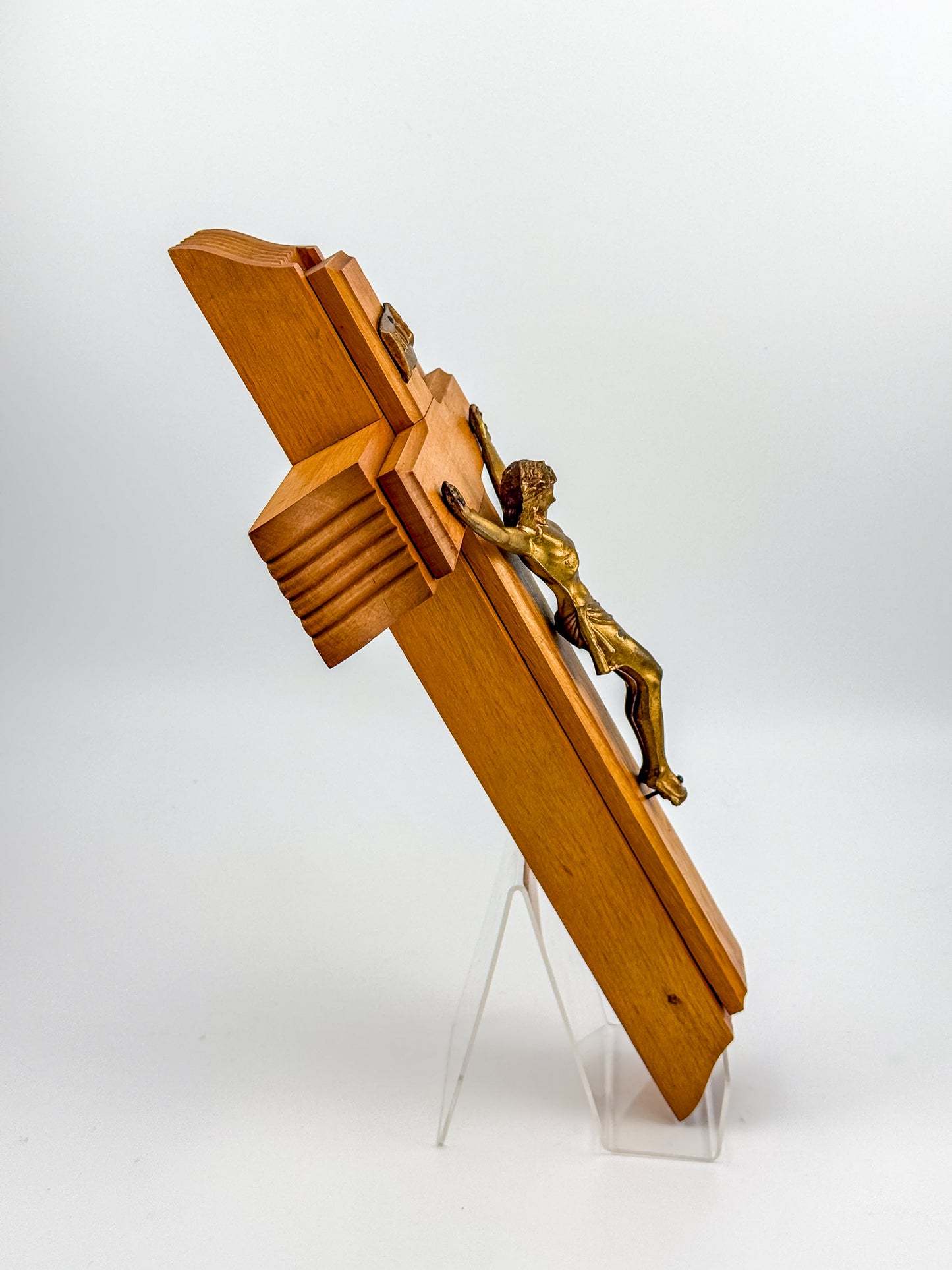 Vintage Catholic Sick Call Last Rites Crucifix Set, Wood Cross with Hidden Compartment, Holy Water Bottle and Beeswax Candles