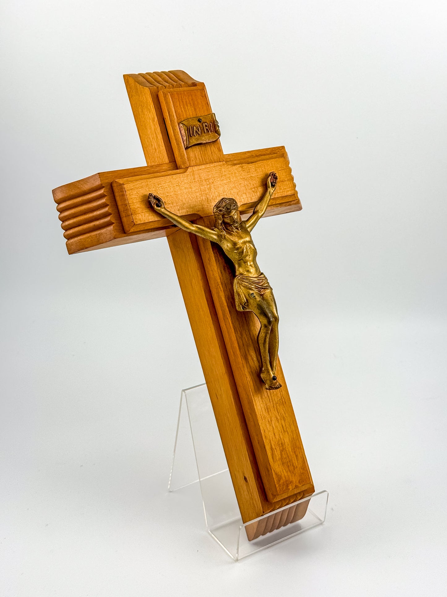 Vintage Catholic Sick Call Last Rites Crucifix Set, Wood Cross with Hidden Compartment, Holy Water Bottle and Beeswax Candles