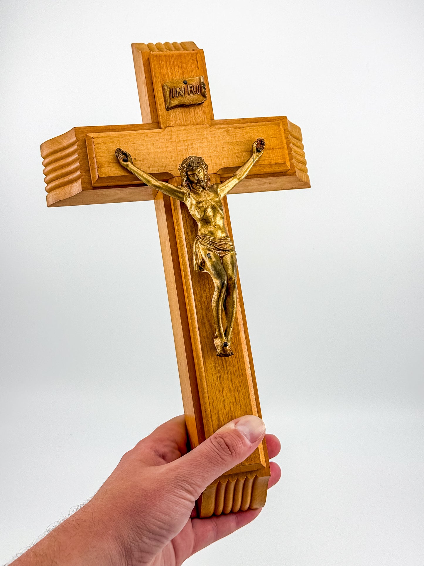 Vintage Catholic Sick Call Last Rites Crucifix Set, Wood Cross with Hidden Compartment, Holy Water Bottle and Beeswax Candles