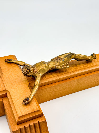 Vintage Catholic Sick Call Last Rites Crucifix Set, Wood Cross with Hidden Compartment, Holy Water Bottle and Beeswax Candles