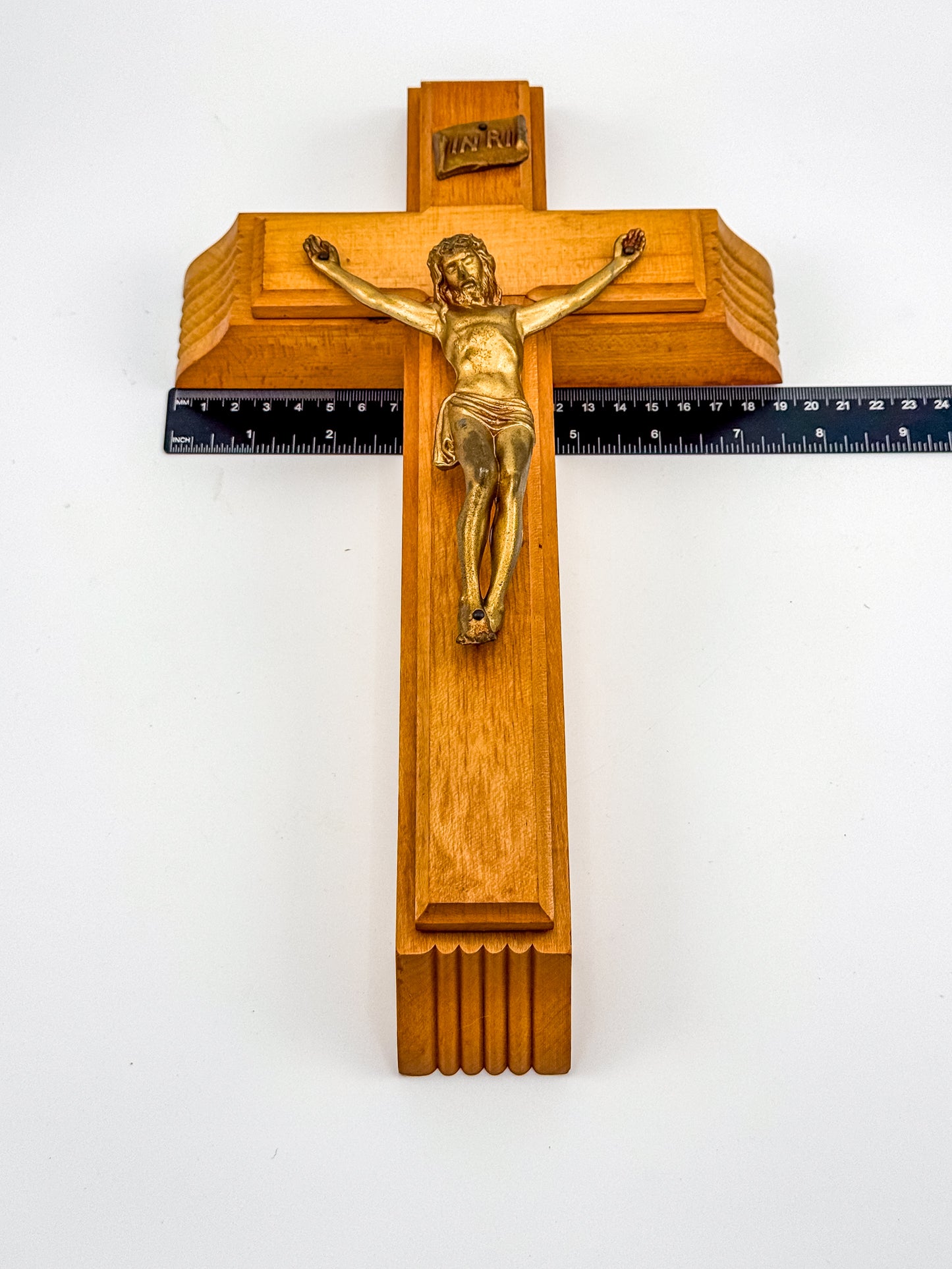 Vintage Catholic Sick Call Last Rites Crucifix Set, Wood Cross with Hidden Compartment, Holy Water Bottle and Beeswax Candles