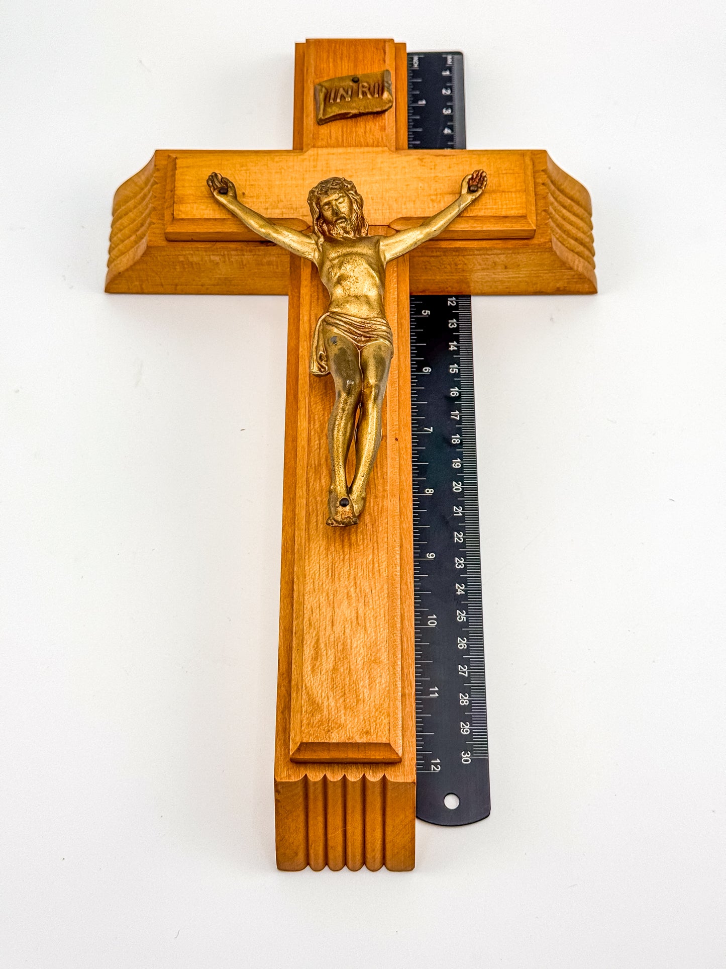 Vintage Catholic Sick Call Last Rites Crucifix Set, Wood Cross with Hidden Compartment, Holy Water Bottle and Beeswax Candles