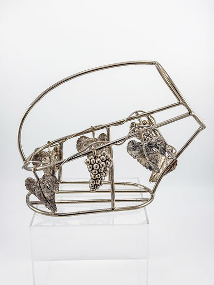 Vintage Godinger Silver Plated Wine Bottle Cradle with Grapevine Motif, Ornate Vine Leaf and Grape Cluster Wine Server