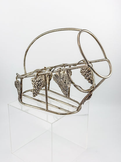Vintage Godinger Silver Plated Wine Bottle Cradle with Grapevine Motif, Ornate Vine Leaf and Grape Cluster Wine Server