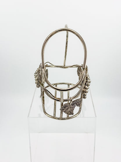 Vintage Godinger Silver Plated Wine Bottle Cradle with Grapevine Motif, Ornate Vine Leaf and Grape Cluster Wine Server