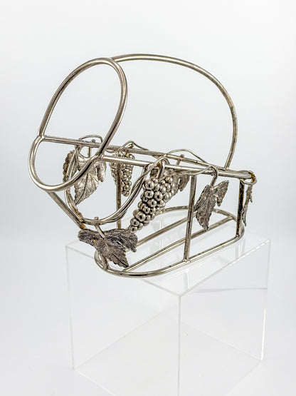 Vintage Godinger Silver Plated Wine Bottle Cradle with Grapevine Motif, Ornate Vine Leaf and Grape Cluster Wine Server